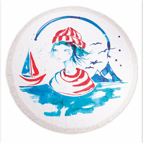 Anemoss Sailor Girl Round Beach Towel