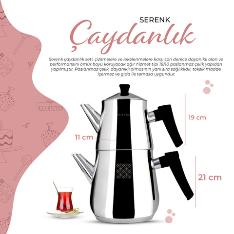 Serenk Definition Stainless Steel Tea Pot Set Black
