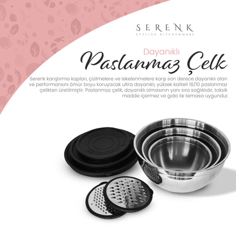 Serenk Modernist 9 Pieces Stainless Steel Mixing and Storage Bowl Set with Grater