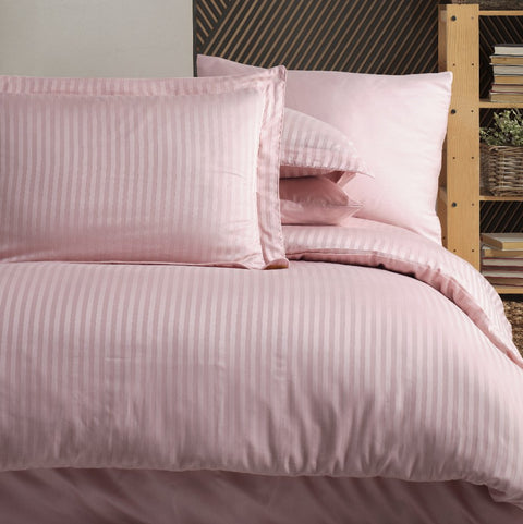 Hobby Striped Powder - Double Jacquard Satin Duvet Cover Set