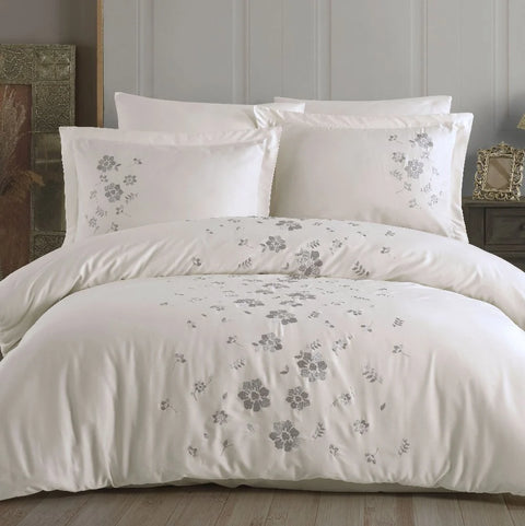 Hobby Premium Ella Cream - Poplin Double Embroidered Luvet Cover Set