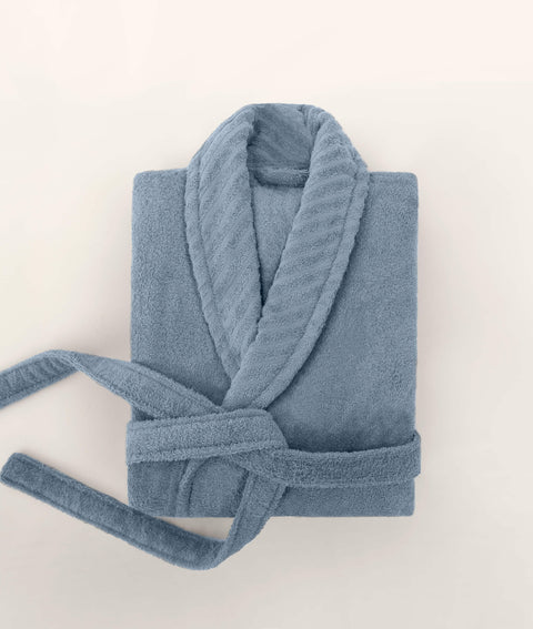 Koza Home Likya 100% Cotton Blue Dowry Bathrobe Set of 2 1 Bathrobe 1 Towel 1051A L-XL