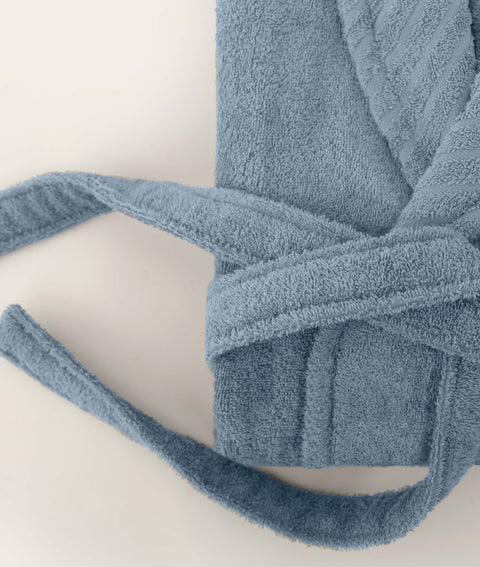 Koza Home Likya 100% Cotton Blue Dowry Bathrobe Set of 2 1 Bathrobe 1 Towel 1051A L-XL