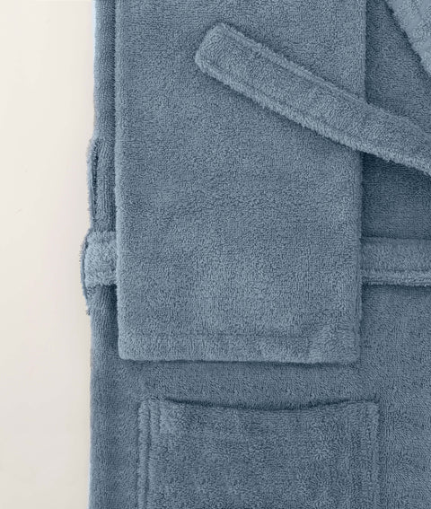 Koza Home Likya 100% Cotton Blue Dowry Bathrobe Set of 2 1 Bathrobe 1 Towel 1051A L-XL
