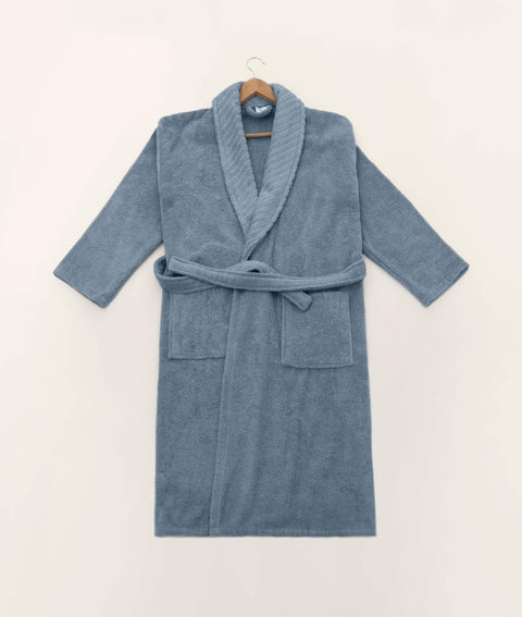 Koza Home Likya 100% Cotton Blue Dowry Bathrobe Set of 2 1 Bathrobe 1 Towel 1051A L-XL