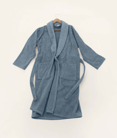 Koza Home Likya 100% Cotton Blue Dowry Bathrobe Set of 2 1 Bathrobe 1 Towel 1051A L-XL