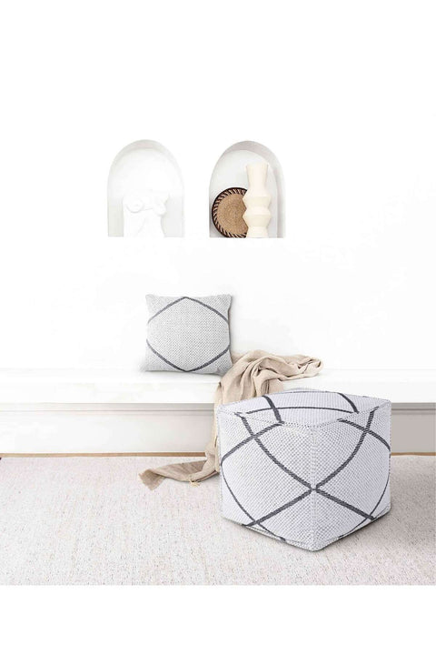 Koza Home Keyf Beige Black Pouf P58582A 50 x 50