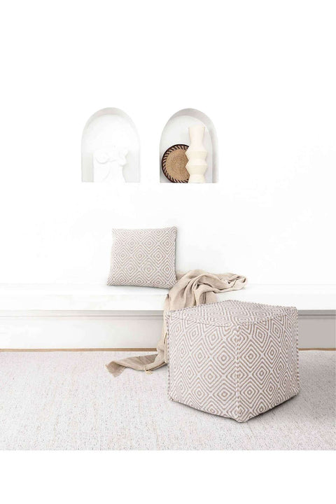 Koza Home Keyf Yellow Cream Pouf P22322A 50 x 50