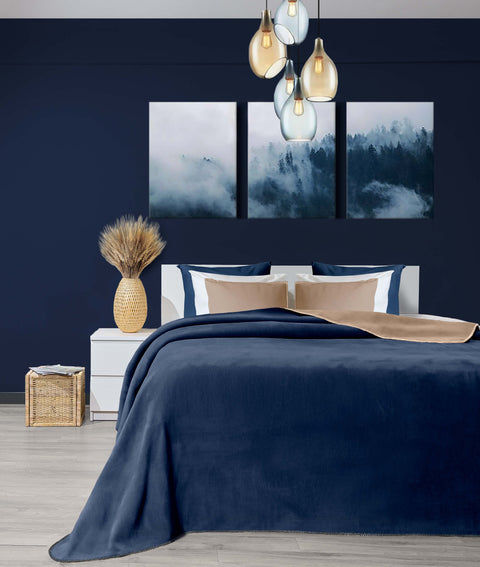 Koza Home Twin Soft Cotton Single Blanket Coffee Blue 150 x 200 5008A Single