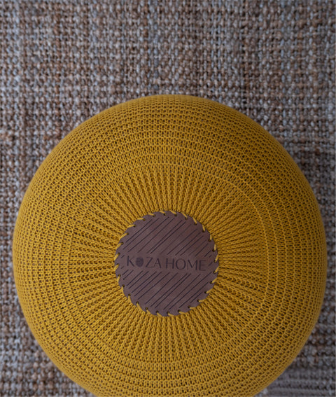 Koza Home Fluffy Knitted Pouf Mustard 8003 50 x 50