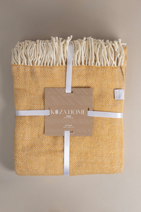 Koza Home Suez Mustard White Color Wool Double Blanket 91252 180x220 cm Double