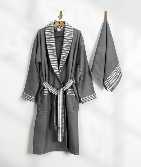 Koza Home Limira 2 Piece Set Anthracite Cotton 1 Bathrobe SM 1 Dowry Towel 50x90 2229 SM