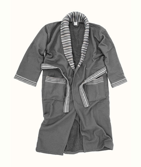 Koza Home Limira Set of 4 Anthracite Cotton 2 Bathrobes (1 SM)-(1 L-XL) 2 Dowry Towels 50x90 2239 SML-XL