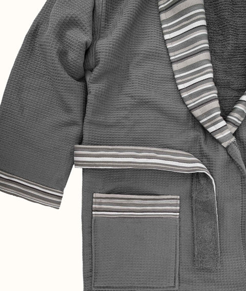 Koza Home Limira Set of 4 Anthracite Cotton 2 Bathrobes (1 SM)-(1 L-XL) 2 Dowry Towels 50x90 2239 SML-XL