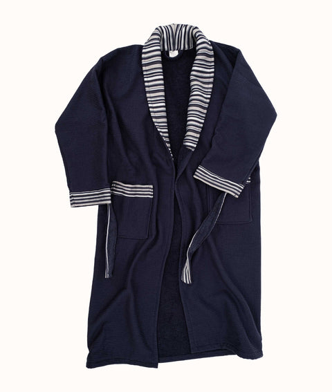 Koza Home Limira Set of 4 Navy Blue Cotton 2 Bathrobes (1 SM)-(1 L-XL) 2 Dowry Towels 50x90 2241 SML-XL