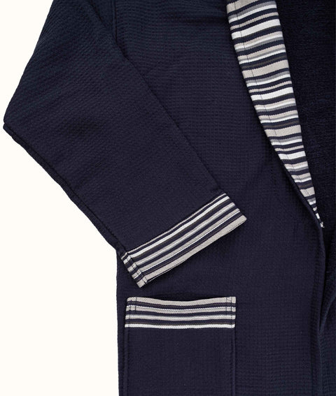 Koza Home Limira Set of 4 Navy Blue Cotton 2 Bathrobes (1 SM)-(1 L-XL) 2 Dowry Towels 50x90 2241 SML-XL