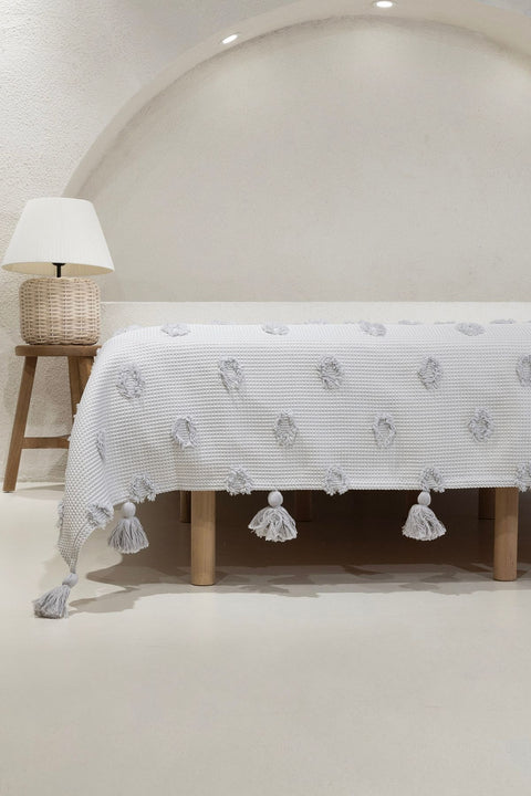 Koza Home Wanda Gray Double Edge Tasseled Blanket 220x240 5025 220 x 240