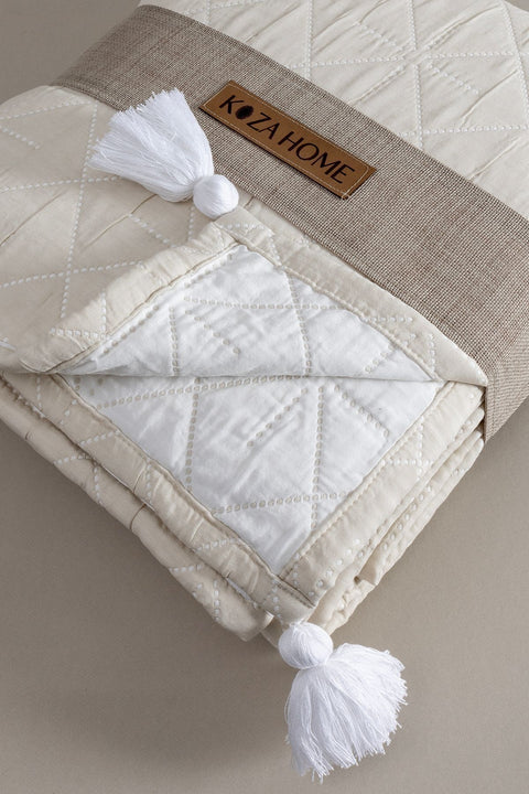 Koza Home Stella Cream Double Bedspread with Diamond Pattern 230x250 2 Pillow 50x70 5028 230 x 250
