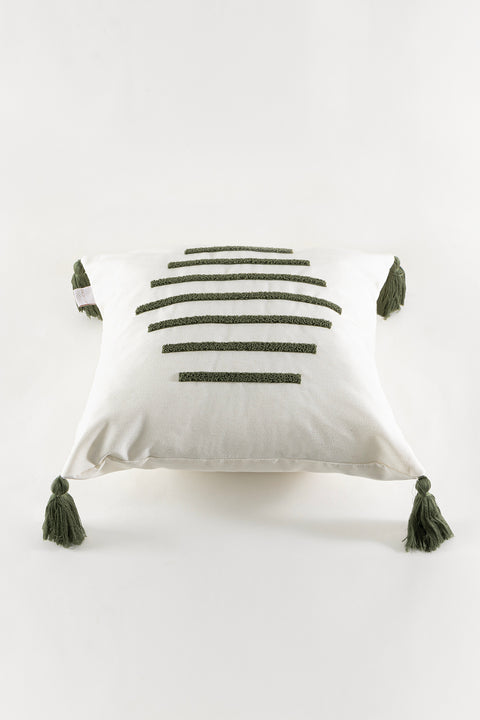 Koza Home Craft Green Stripe Patterned Tassel Beaded Fiber Filled Cushion 43 x 43 35301A 43 x 43