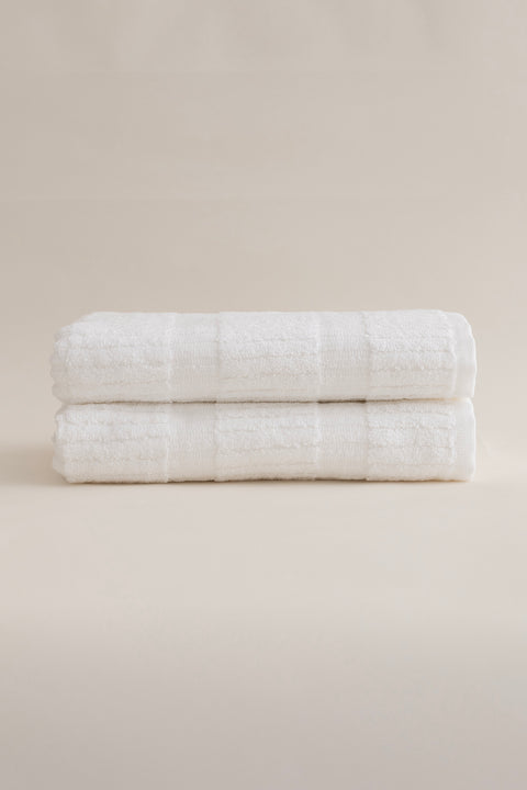 Koza Home Ivory White Border Micro Fiber 100% Cotton 2-Piece Bath Towel Set 50 X 90 - 70 X 140 1101A 50 x 90 - 70 x 140