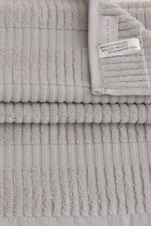 Koza Home Ivory Gray Border Micro Fiber 100% Cotton 2-Piece Bath Towel Set 50 X 90 - 70 X 140 1102A 50 x 90 - 70 x 140