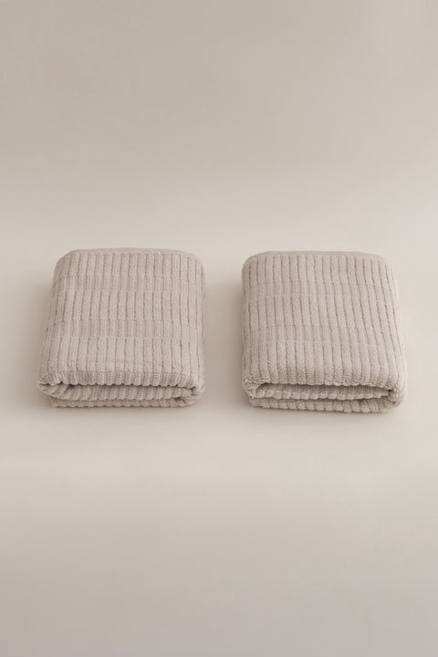 Koza Home Ivory Beige Bordered Micro Fiber 100% Cotton 2-Piece Bath Towel Set 50 X 90 - 70 X 140 1104A 50 x 90 - 70 x 140