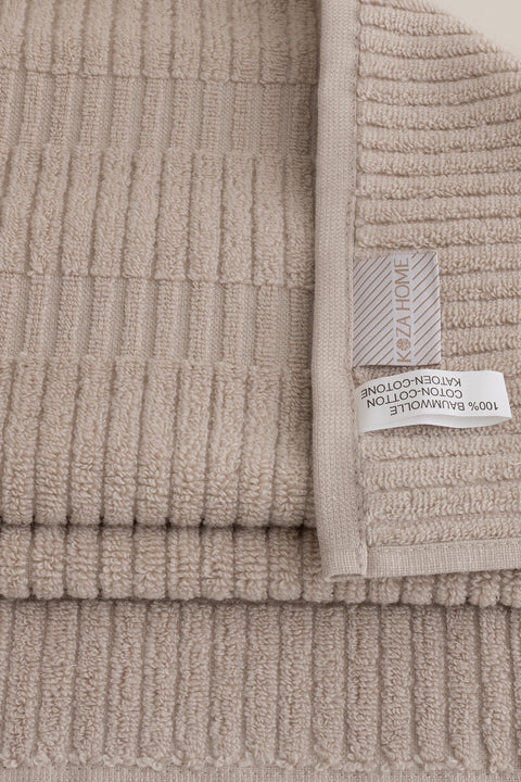 Koza Home Ivory Beige Bordered Micro Fiber 100% Cotton 2-Piece Bath Towel Set 50 X 90 - 70 X 140 1104A 50 x 90 - 70 x 140