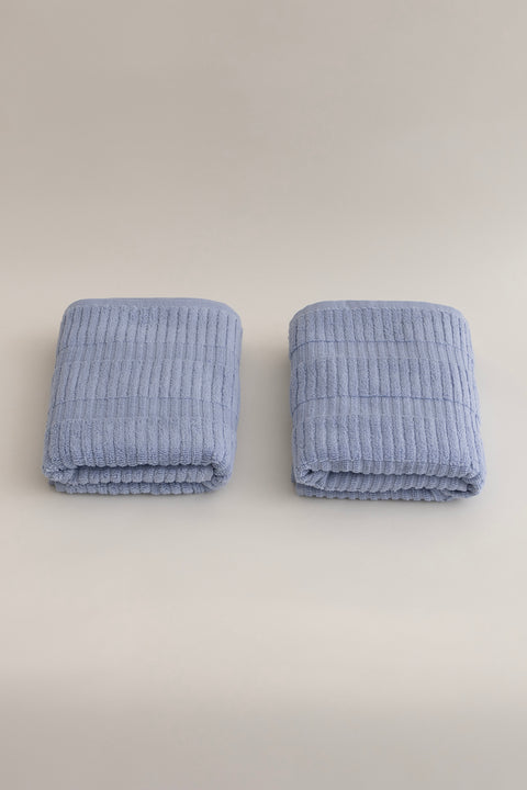 Koza Home Ivory Blue Border Micro Fiber 100% Cotton 2-Piece Bath Towel Set 50 X 90 - 70 X 140 1106A 50 x 90 - 70 x 140