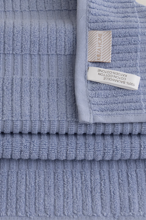 Koza Home Ivory Blue Border Micro Fiber 100% Cotton 2-Piece Bath Towel Set 50 X 90 - 70 X 140 1106A 50 x 90 - 70 x 140