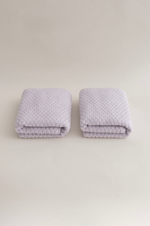 Koza Home Ivory Lilac Embossed Texture Micro Fiber 100% Cotton 2-Piece Bath Towel Set 50 X 90 - 70 X 140 1117A 50 90 - 70 x 140