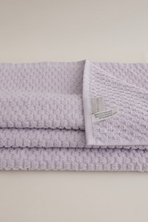 Koza Home Ivory Lilac Embossed Texture Micro Fiber 100% Cotton 2-Piece Bath Towel Set 50 X 90 - 70 X 140 1117A 50 90 - 70 x 140