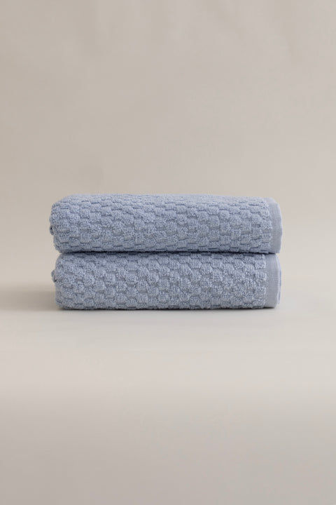 Koza Home Ivory Blue Embossed Textured Micro Fiber 100% Cotton 2-Piece Bath Towel Set 50 X 90 - 70 X 140 1118A 50 x 90 - 70 x 140