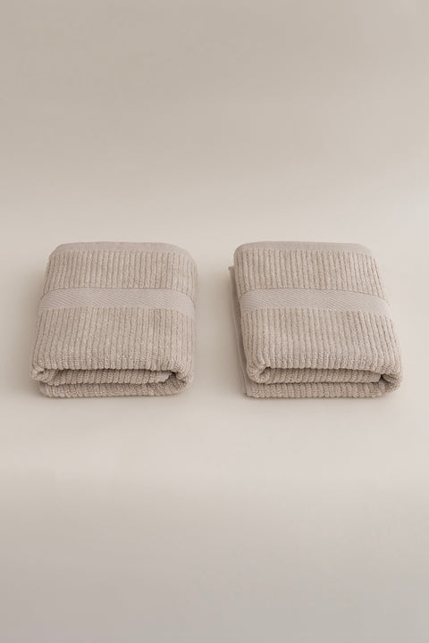 Koza Home Ivory Beige Corduroy Micro Fiber 100% Cotton 2-Piece Bath Towel Set 50 X 90 - 70 X 140 1128A 50 90 - 70 x 140