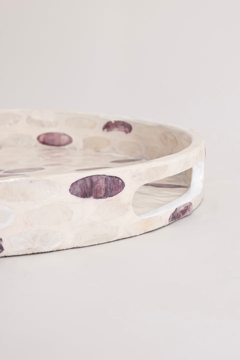 Koza Home Meander Claret Red Detailed White Mother of Pearl Tray 4322 30x3.5