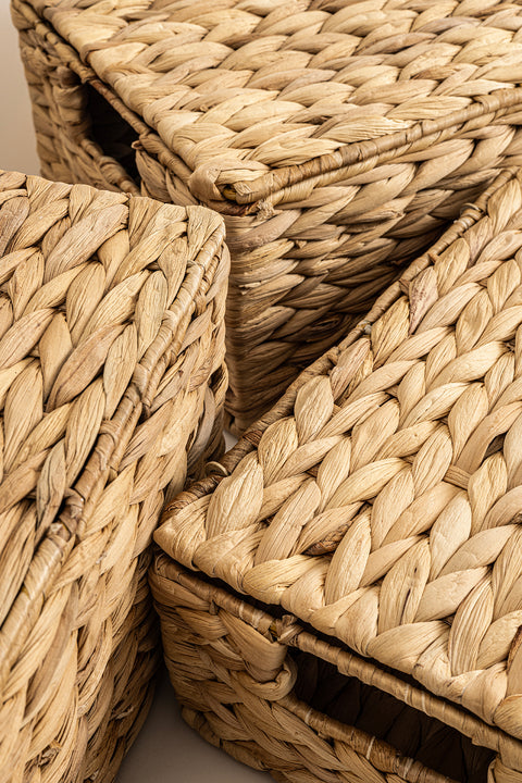Koza Home Meander Water Hyacinth Rectangular Lidded Basket Set of 3 5111 Single