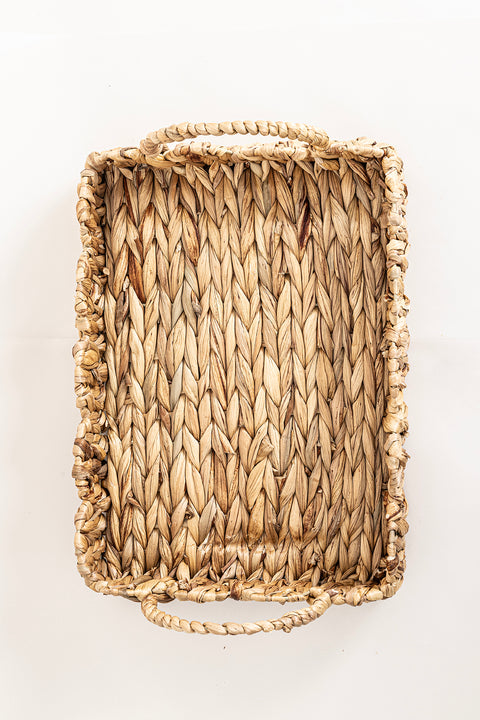 Koza Home Meander Water Hyacinth Rectangular Handled Patterned Tray Set of 2 5119