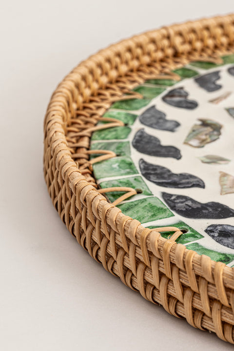Koza Home Meander 35x3 cm Pearl Rattan Tray & Wall Decor 5083 35 x 3