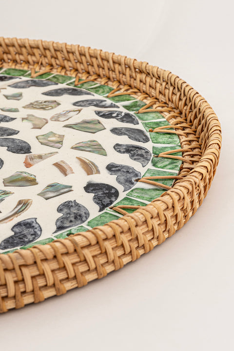 Koza Home Meander 35x3 cm Pearl Rattan Tray & Wall Decor 5083 35 x 3