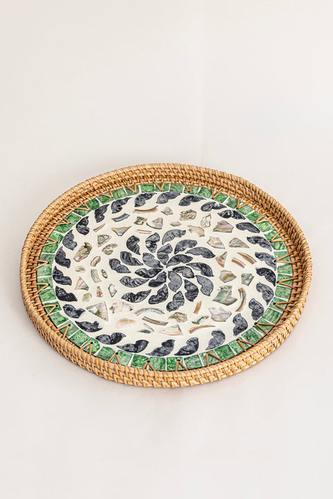 Koza Home Meander 35x3 cm Pearl Rattan Tray & Wall Decor 5083 35 x 3