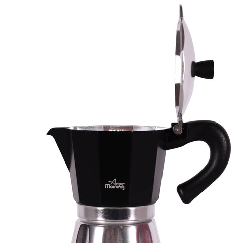 Any Morning Stovetop Espresso Aluminum Moka Pot, Black, 240 ml - 8 oz