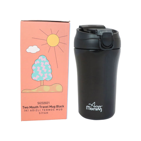Any Morning SI232021 Two Mouth Travel Mug, 14 oz, Black