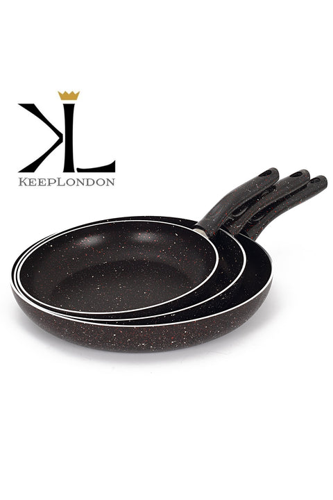 Keep London Kitchen Cooker Seris Aluminum Cast 3-Piece (18-20-22 cm) Granite Patterned Fireproof Non-Stick Pan Set