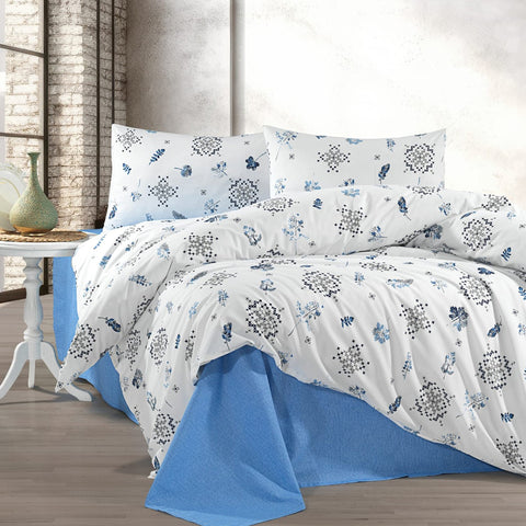 Keep London Home Series  309 Natural Cotton(Doğal Pamuk) Tek Kişilik Nevresim Takımı-Mavi