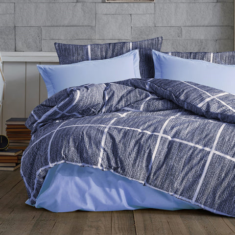 Keep London Home Series 316 Natural Cotton(Doğal Pamuk) Çift Kişilik Nevresim Takımı-Mavi