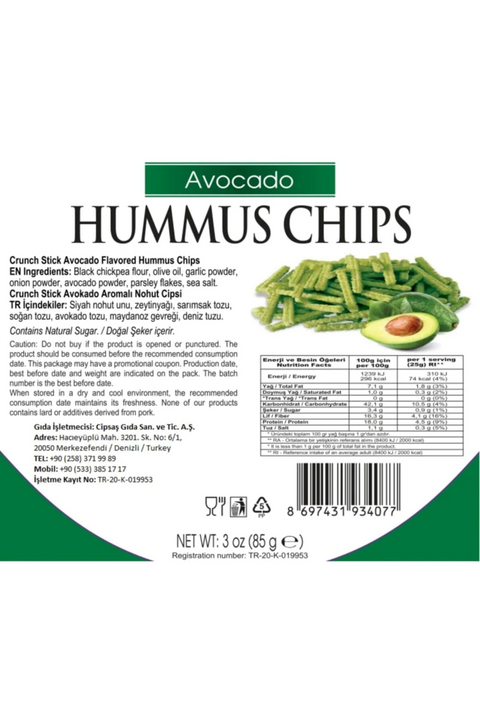 Cipsaş Crunch Wavy Avocado Flavored Hummus Chips 85 g