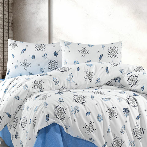 Keep London Home Series  309 Natural Cotton(Doğal Pamuk) Tek Kişilik Nevresim Takımı-Mavi