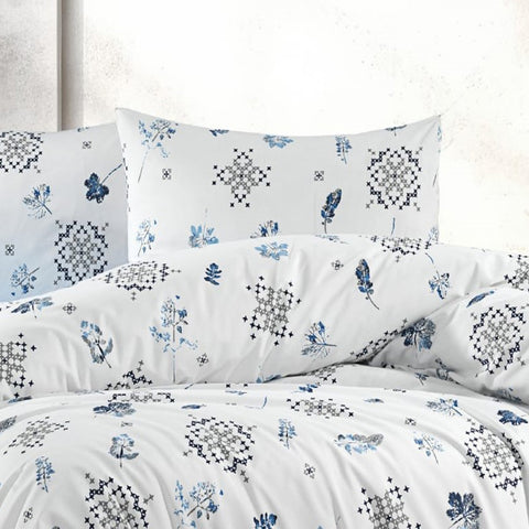 Keep London Home Series  309 Natural Cotton(Doğal Pamuk) Tek Kişilik Nevresim Takımı-Mavi