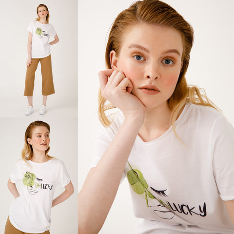 Biggdesign Faces Lucky Womens Crew Neck T-Shirt