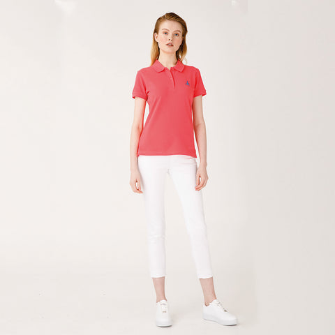 Anemoss Seagull Pattern Women's Polo Neck T-Shirt, Pink, S