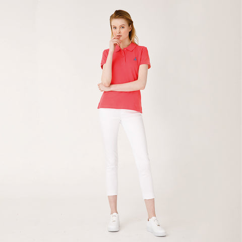 Anemoss Seagull Pattern Women's Polo Neck T-Shirt, Pink, S